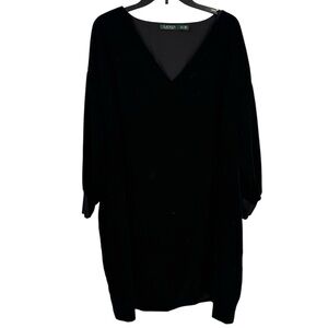 Lauren Ralph Lauren Green Label Black Velvet Shift Dress Dolman Cuffed Size 22W